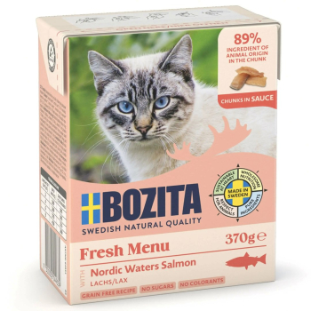 BOZITA Mięsne kawałki z łososiem w sosie 370g