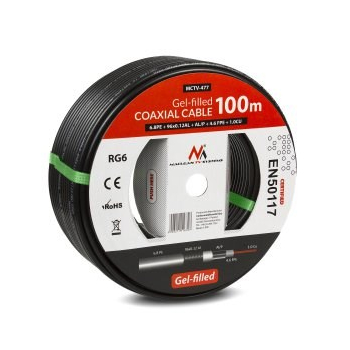 MACLEAN KABEL PRZEWÓD KONCENTRYCZNY ŻELOWANY SATELITARNY RG6 100M 1.0CU+4.6FPE+AL/P+96*0.12AL+6.8PE MCTV-477