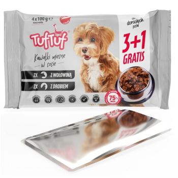 Tuf Tuf saszetki dla psa 4x100g - 2x drób, 2x wołowina 4 x 100g