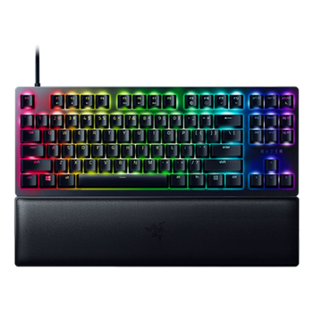 Razer Łowca V2 bez klaw. num., klaw. do gier, optyczna, LED RGB, Stany Zjednoczone, czarny, przewodowe, klikający fioletowy przełącznik