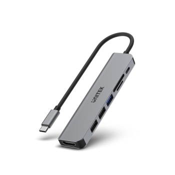 UNITEK HUB USB-C 7W1, HDMI 4K, PD 100W, 5GBPS, ALU