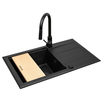 Zestaw - Zlewozmywak PYRAMIS SPARTA PLUS LUX (78x48) 1B 1D + Bateria IDEA Black Edition - 070175802BE - Volcano