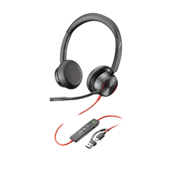 HP Poly Blackwire 8225 Stereo USB-C Headset +USB-C/A Adapter Przewodowa Opaska na głowę Biuro/centrum telefoniczne USB Type-C Czarny