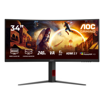 Monitor AOC CU34G4Z 34-calowy, Szybkie VA, WQHD 21:9, 240 Hz, 1 ms, 3440 x 1440 pikseli, 450 cd/m2, ilość portów HDMI: 2, kolor czarny