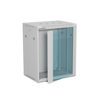 ALANTEC Szafa wisząca 19" 15U 600x450, drzwi szklane, kolor szary, do samodzielnego montażu - Flat Pack (SW-15U-600-450-01-SF)