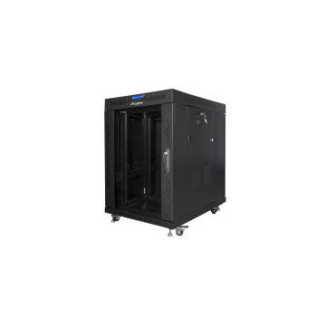 Szafa instalacyjna rack stojąca 19" 15U 600x800 czarna drzwi szklane LCD Lanberg (Flat Pack) V2