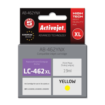 Activejet AB-462YNX Tusz (zamiennik Brother LC-462XLY; Supreme; 19 ml; żółty).