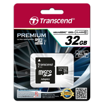 SD microSD Card  32GB Transcend SDHC UHS1 w/adapter
