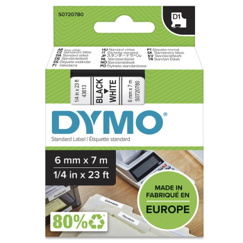 Taśma barwiąca DYMO D1 - 6mm x 7m czarny/biały S0720780