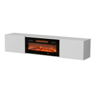 Szafka RTV LARA 183x35x37 biały mat + czarny kominek