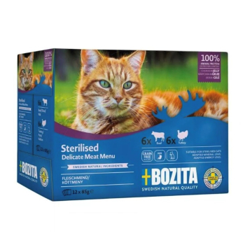 Bozita Sterylizowane Kawałki w Galaretce z Mięsem -  mokra karma dla kota- Multibox 12 x 85g