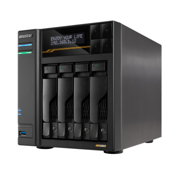 NAS Asustor AS6804T; Tower; 4x (3.5" SATA HDD/ 2.5" SSD); AMD Ryzen Embedded V3C14; 16G ECC DDR5 SODIMM (max. 64GB), 2x 10GbE, 2x 5GbE, 4x M.2 2280 NV