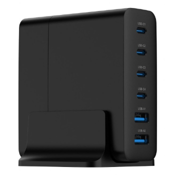 GEMBIRD 6-PORTOWA SZYBKA ŁADOWARKA SIECIOWA GAN (PD) 6XUSB (2X USB-A + 4X USB-C), 75W, CZARNA