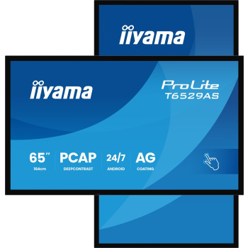 iiyama T6529AS-B1AG 65" All-In-One Interaktywny Wyświetlacz 3840x2160 4K UHD 4GB RAM 32GB Pamięci Android 14 2xHDMI+USB-C VESA 400x400