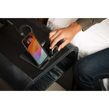 UAG 3in1 Travel Charger - bezprzewodowa ładowarka podróżna do trzech urządzeń 15W, kompatybilna z MagSafe, kabel, wtyczki i organizer w zestawie (blac