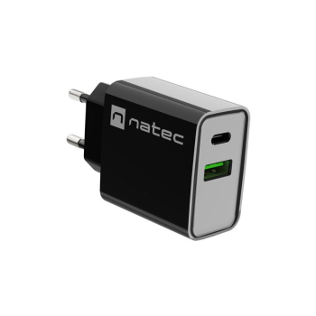 NATEC ŁADOWARKA SIECIOWA RIBERA USB-A + USB-C 20W POWER DELIVERY CZARNA NUC-2062
