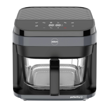 ELDOM FRYTKOWNICA BEZTŁYSZCZOWA FR500 5,5 L 1200W SZKLANY POJEMNIK, RUSZT, SILIKONOWA PODKŁADKA, 8 PROGRAMÓW, REGULACJA TEM.