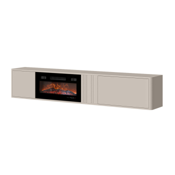 Szafka RTV PHILIPPE 190x35,3x30 kaszmir mat +  mały kominek czarny
