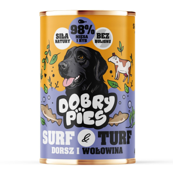 DOBRY PIES Surf&Turf Dorsz i Wołowina mokra karma dla psa 400g