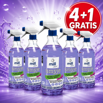 MILL CLEAN UMYJE Płyn do mycia szyb, luster, glazury o Zapachu Maciejki 1,22l ( 4 sztuki+1 sztuka za 1 zł)