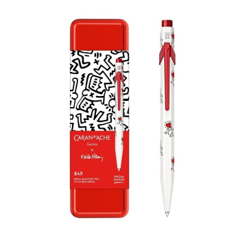 Caran d’Ache Długopis szwajcarski 849 Keith Haring, kolor biały w metalowym pudełku