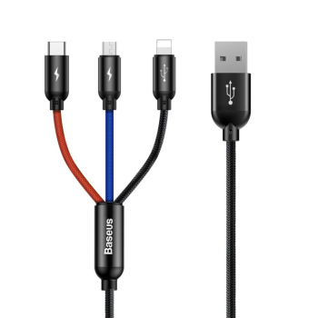 BASEUS KABEL USB 3W1 USB-C / LIGHTNING / MICRO 3A (WYPRZEDAŻ)