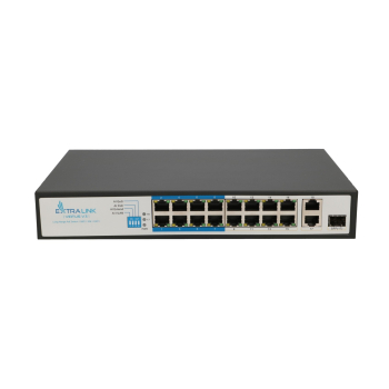 Extralink Switch PoE VIRTUS V3 16x 100Mb/s PoE/PoE+, 2x Gigabit RJ45 + 1x SFP, 150W
