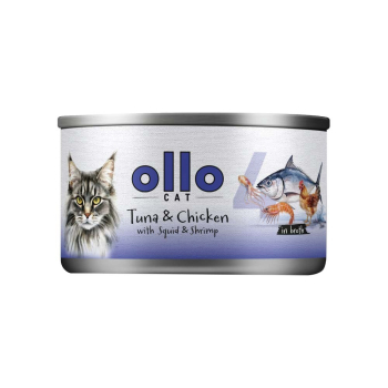 Ollo Tuna & Chicken with Squid & Shrimp in Broth Nr 4 70g