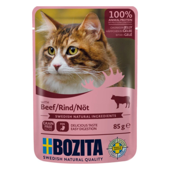 BOZITA Mięsne kawałki w galarecie z wołowiną - saszetka dla kota - 85g