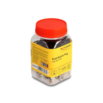 DeLOCK Wtyczka modułowa RJ45 z odgiętką, Cat.6A, Cat.7 i nasadki przeciwzagięciowe, zestaw 25 sztuk
