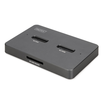 Stacja dokująca USB-C 3.2 Gen2 dla dysków SSD M.2 Duo NVMe oraz SATA (max. 2x 4 TB) z czytnikiem kart SD-Express 7.1 (max. 2 TB), czarna