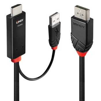 Lindy 41500 adapter kablowy 3 m HDMI + USB Type-A DisplayPort Czarny