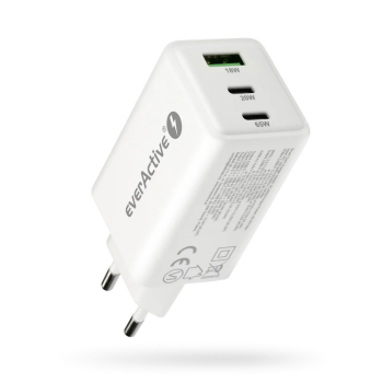 EVERACTIVE ŁADOWARKA SIECIOWA GAN 1 X USB, 2 X USB-C QUICK CHARGE 4+ 65W BIAŁA SC-655Q