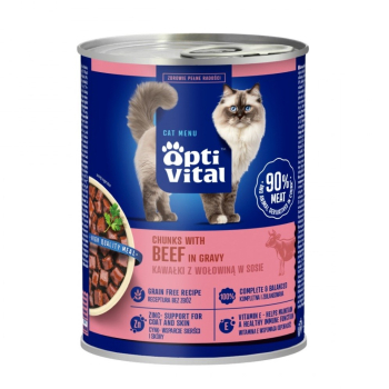 OptiVital puszka - pełnoporcjowa karma dla dorosłych kotów. Z wołowiną w sosie 415g