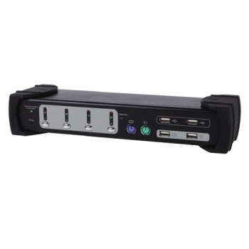 Wyposaż się w 4-portowy monitor Combo - przełącznik KVM/Audio/USB - PS/2, USB - 4 x KVM/Audio - 1 użytkownik lokalny - komputer stacjonarny