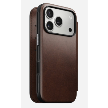 NOMAD Modern Leather Folio - skórzane etui do iPhone 17 Pro kompatybilne z MagSafe, skóra Horween (rustic brown) [go]