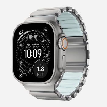 NOMAD Stratos Band - tytanowa bransoleta do Apple Watch 49mm z FKM (natural titanium, icy blue glow FKM)