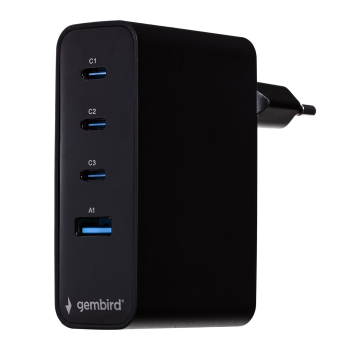 GEMBIRD 4-PORTOWA SZYBKA ŁADOWARKA SIECIOWA GAN (PD) USB (3X USB-A + 1X USB TYP-C) 100W, CZARNA