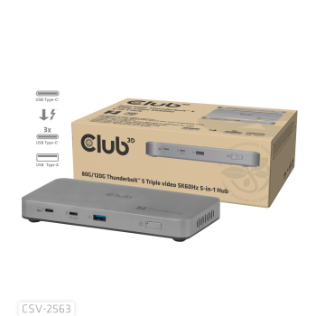 Club3D Thunderbolt5  5-in-1 HUB > 3xThunderbolt/1xUSB  Bu/BU