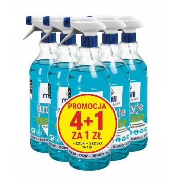 MILL CLEAN UMYJE Płyn do mycia szyb, luster, glazury, usuwa zabrudzenia, pozostawiając powierzchnie bez smug. 1,22l ( 4 sztuki+1 sztuka za 1 zł)
