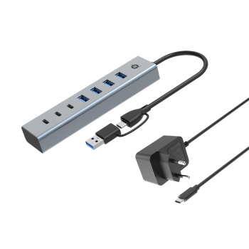 CONCEPTRONIC 7-Port Hub USB-A3.0/-C Adap.->4xA3.0+m.Netz. gr