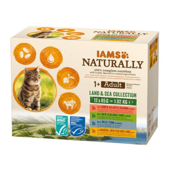 IAMS Naturally Adult zestaw smaków morskch i mięsnych 12x85g kot