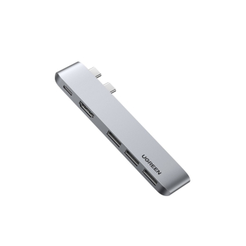 Ugreen  wielofunkcyjny HUB 2x USB Typ C na USB Typ C PD (Thunderbolt 3, 100W, 4K@60 Hz, 10 Gbps) / HDMI 4K@30 Hz / 3x USB 3.0 do MacBook Pro / Air sza