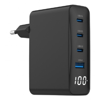 GEMBIRD 4-PORTOWA SZYBKA ŁADOWARKA SIECIOWA GAN (PD) USB (3X USB-A + 1X USB TYP-C) 100W, CZARNA