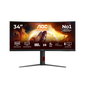 Monitor AOC CU34G4 34" Szybkie VA UWQHD 21:9 180 Hz 1 ms 3440 x 1440 pikseli 300 cd/m2 Ilość portów HDMI: 2 Czarny