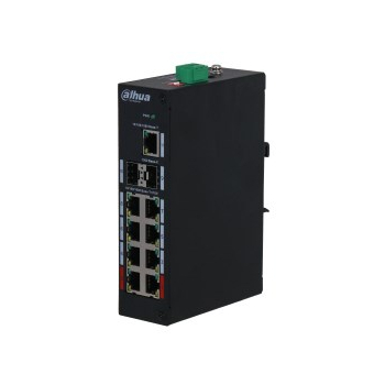 Przełącznik Dahua Technology PFS3211-8GT-120-V2, PoE, gigant sieciowy, montaż na biurku/ścianie, czarny