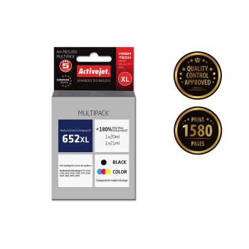 Activejet AH-M652RX Tusz (zamiennik HP 652 F6V25AE/F6V24AE; Premium; 1 x 20 ml, 1 x 21 ml; 1580 stron, czarny, kolor)