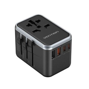 Uniwersalny adapter podróżny z ładowarką Vention 65W GaN 2x USB-A 2x USB-C czarny