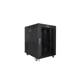 Szafa instalacyjna rack stojąca 19" 15U 600x800 czarna drzwi szklane LCD Lanberg (Flat Pack) V2