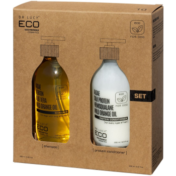 DR LUCY ECO ZESTAW SZAMPON DO DŁUGIEJ SIERŚCI I ODŻYWKA PROTEINOWA DLA PSA